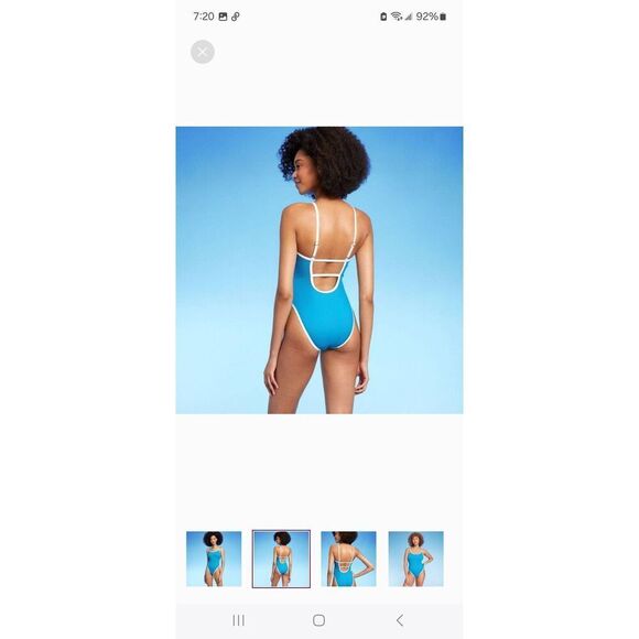 New Medium Shade & Shore Blue White Open Back One Piece Swimsuit Bathing Suit - Picture 1 of 4